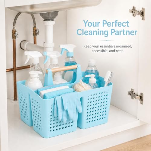 Portable Shower Caddy Basket with 3 Compartments and Handle, Light Blue - color: Light Blue