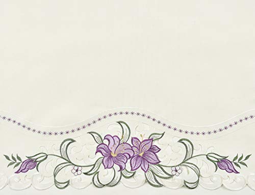GOHD - Lily Fragrance. 3pcs Multi-Color Embroidery Curtain/Cafe Curtain/Swag & Tiers Set with cutworks. (Purple) - color: Purple