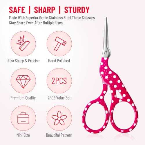 Embroidery Crafting Scissors, 3.7 Inches, 2 Pieces - color: Pink Flower + Red Dot