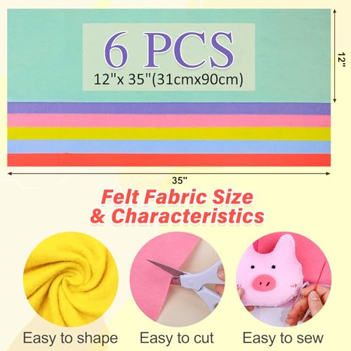 XSEINO 6 Rolls 12"x35" Large Felt Sheets(5.8Yds Total), 1.4mm Thick Nonwoven Fabric for Sewing, 6 Macaron Series Colors, Bulk DIY Craft Supplies for Bags, Garland, Decor - color: Macaron Series