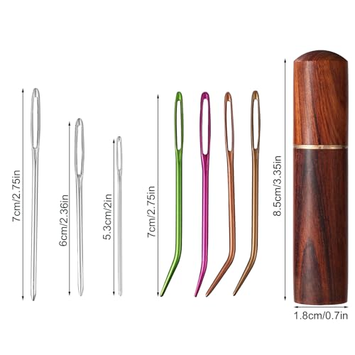 17pcs Large Eye Sewing Needles Kit, Stainless Steel Large-Eye Blunt & Bent Tapestry Darning Needle Sharp Tapestry Hand Yarn Knitting Embroidery Needles Supplies with Wooden Case for Crochet Projects