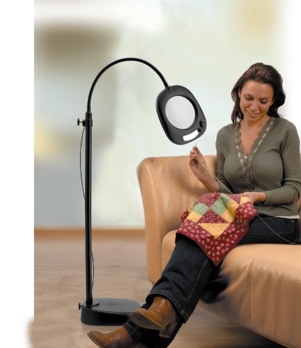 Daylight Company LED Floor Lamp and Table Lamp, Standing Lamp for Living Room, Bedroom, Salon, Office, Touch Control, Flexible Arm, Sleek Design, Multipurpose, Magnifier Lamp, Black