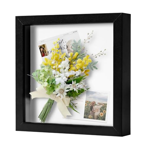 Muzilife 8x8 Small Shadow Box Wood Picture Frame with Stand, Glass, Black - color: 1pcs 8x8-black