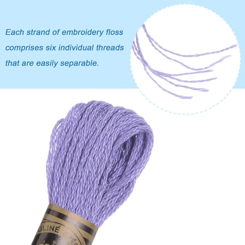 HARFINGTON 24 Skeins Embroidery Floss 8m Each Egyptian Long Fiber Cotton Cross Stitch Thread 26S/2x6 for Embroidery Projects Bracelet, Lavender - color: Lavender