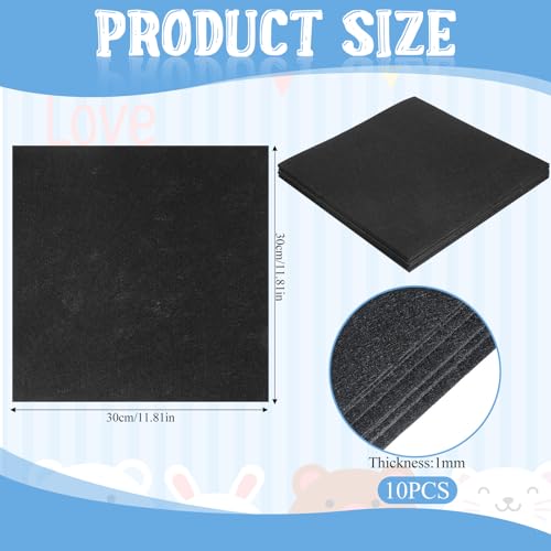 12" X 12" Squares Felt Fabric Sheets for Crafts, 10 Pieces 1mm Thick Non-Woven Craft Felt Paper Fabric Pads for Sewing Patchwork DIY Crafts Projects Making, Black