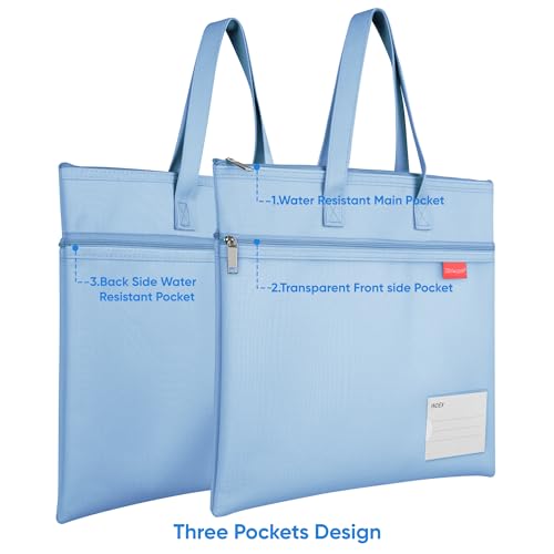 Wisdompro 14.1×11" Mesh Zipper Pouch with Handle, 3 Pockets File Bag-Blue - color: Blue
