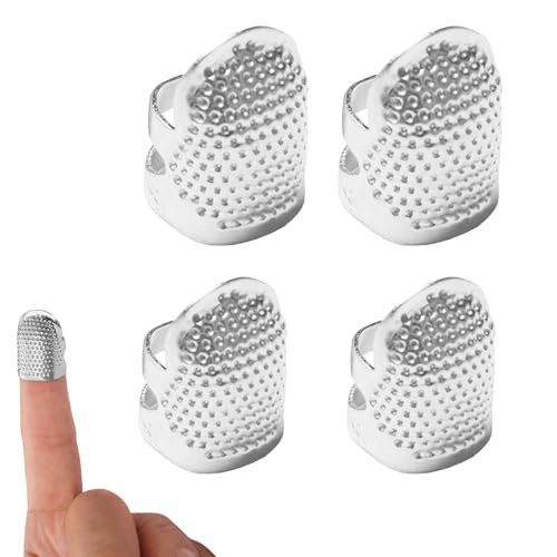 4 Pack Adjustable Metal Sewing Thimbles S+M – Finger Protector for Quilting Embroidery Needlework and DIY Craft Safety Use - color: 4 Silvery