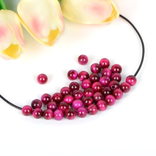 AD Beads Natural Gemstone 8mm Round Loose Beads Big Hole 2.5mm Sized 40pcs (Rose red Tiger's Eye) - color: Rose red tiger's eye