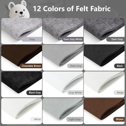 12 Rolls 8"x35" Large Stiff Felt Sheets, 1mm Felt Fabric Sheet for Crafts - color: Gray Series