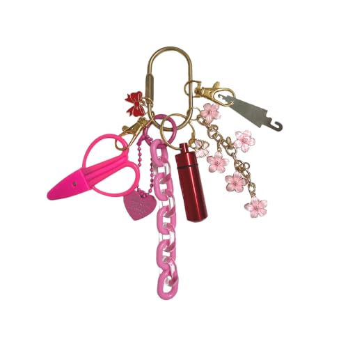 spansee Needlepoint Bag Charm Tool Kit Keychain, Includes Mini Scissors, Needle Threader, Protective Needle Holder Tube, Decorative Chains, Embroidery Project Accessory
