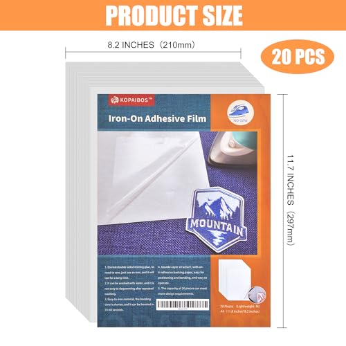 KEPAIBOS Double Sided Iron On Adhesive Sheets with Backing Easy-Iron Permanent Fusible Patch Fabric Glue A4 Size 20 PCS (Lightweight M) - size: M, style: Lightweight