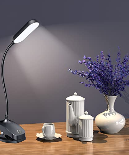 COLORLIFE Desk Lamp Clip On Light-7W 2600mAH Flexible Gooseneck Battery Operated Rechargeable Reading Lamp with Clamp & Stepless Brightness for Desk,Piano,Bed Headboard and Computers - color: Black
