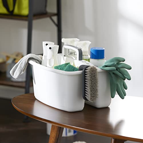 Gracious Living Storage Caddy, 2-Compartment Portable Plastic Tote with Handle for Cleaning Supplies, Craft Organization, & Makeup, White/Gray - size: 1 Pack