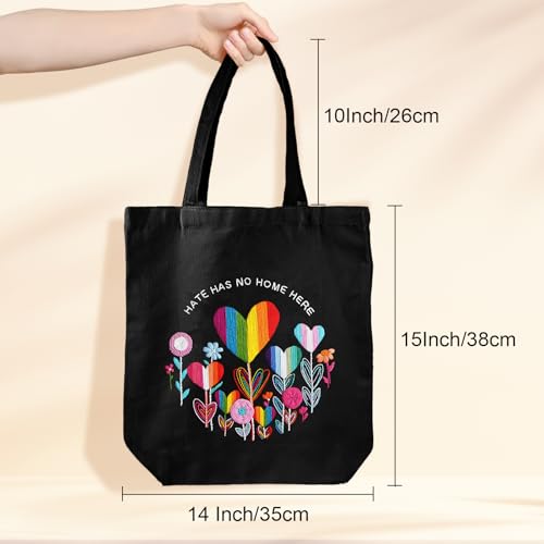 Louise Maelys Embroidery Kit, Rainbow Heart Canvas Tote Bag DIY Craft Set - color: love flower