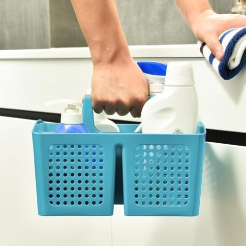 Portable Shower Caddy Basket with 3 Compartments and Handle, Teal - color: Teal