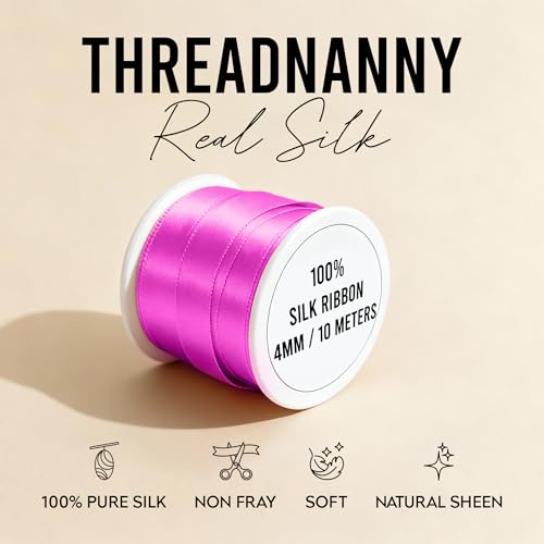 Pink Tones 4mm 100% Pure Silk Ribbon Set, 5 Spools (10 Meters Each)