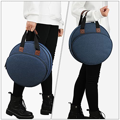 EXCEART Embroidery Project Handbag Embroidery Tool Tote Bag with Large Circular Opening Front Elastic Slots Inner Zipper Pocket 13.77 X 13.77 X 2.36 in for Kits Storage and Travel - color: Blue