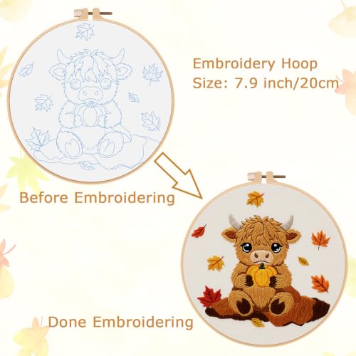 Louise Maelys Highland Cow Embroidery Kit for Beginners（Autumn - color: Highland Cow