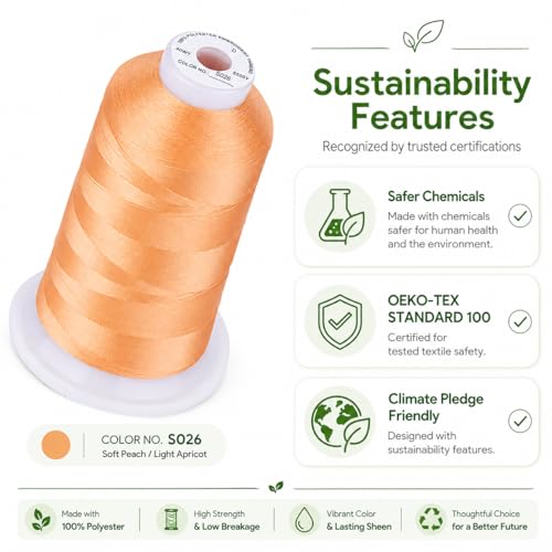 Simthread Embroidery Machine Thread 5000M 40WT Polyester, Cantaloupe S026 - color: CantaloupeS026