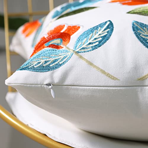 Set of 2 Embroidered Decorative Throw Pillow Covers Couch Square Pillowcases Cushion for Bedroom Sofa Farmhouse Decor 18x18 Inch (Flower) - color: Flower