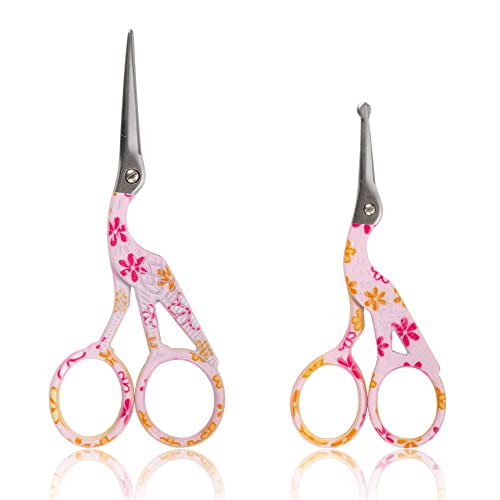 Stork Bird Rounded Safety Tip Embroidery Craft Stainless Steel Crane Scissors - Pink - 6 Pairs - color: Pink, size: 6 Pairs