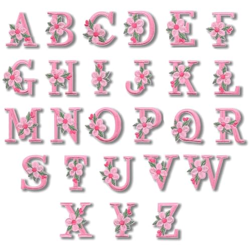 37Pcs Iron on Letters and Numbers Patches, Pink Flower Alphabet Embroidered Patch A-Z, Numbers 0-9 Applique for Clothes Hats Bags Jackets Jeans DIY Decoration - color: Pink letters and numbers, size: 37pcs