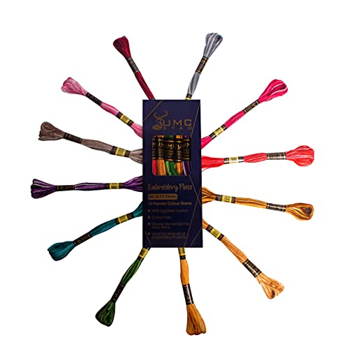 12 Pieces Variegated Colours Premium Embroidery Thread | 100% Egyptian Cotton Premium Skeins | Cross Stitch Embroidery Floss | Oeko TEX Certified Stranded Cotton | Ideal for Arts & Crafts - color: Variegated