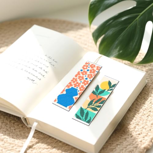 FREEBLOSS 6 Set Cross Stitch Bookmark Kit Abstract Flowers Pattern Stamped Cross Stitch Kit 11CT Embroidery Kits with Instructions for Beginners Adult 20x6cm/8x2.4inch - style: Minimalist Art