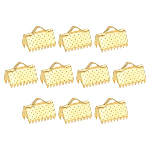 uxcell 280Pcs Ribbon Crimp Clamp Ends, 10mm Bookmark Pinch Crimp Ends, Cord Ends Fasteners Clasp Crimp Ends for DIY Bracelet Necklace Jewelry Making, Gold - color: Gold, size: 10mm