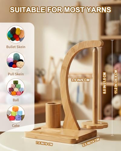 SPEENSUN Magnetic Bamboo Yarn Holder with Phone Stand, Natural - color: Natural