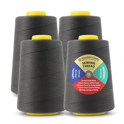 Mandala Crafts 20S/2 Charcoal Gray Polyester 4 Pack of Serger Threads Cones - color: Charcoal Gray, size: Pack of 4 20S/2 24000 YDs