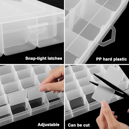 4 Pack 36 Grid Bead Organizer Box with Removable Dividers, Clear Plastic Organizer Box, Craft Storage Containers for Beads, Jewelry, Fishing Tackle, Thread, Screws, DIY Small Parts