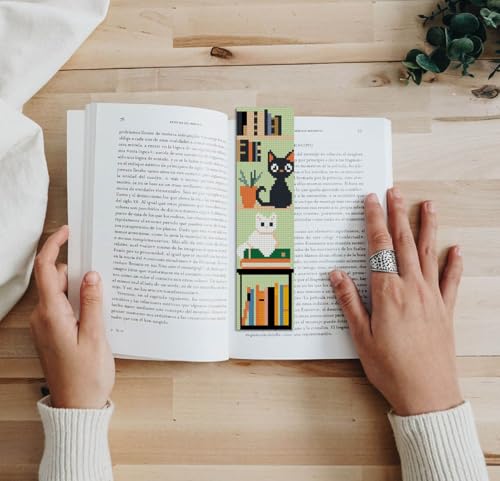 NEGEKFKX 6 Pcs Black Cat Cross Stitch Bookmark Kit for Adult Beginners - color: Cross stitch bookmark-15