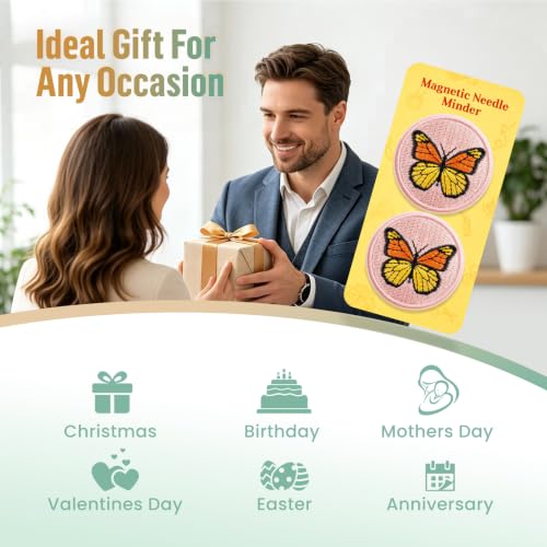 DELLAN 2-Pack Embroidered Patch Magnetic Needle Minder, Butterfly - color: Butterfly&Butterfly
