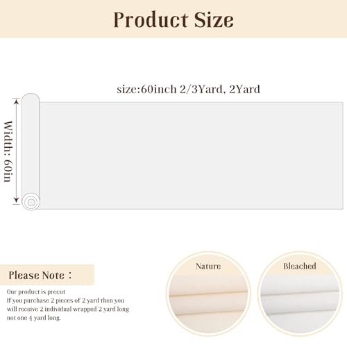 100% Cotton Muslin Fabric, 60 Inch Unbleached Muslin Linen Fabric by The Yard for Sewing Embroidery, Garments, Crafts Material-Natural (Bleached, 2 Yard) - color: Bleached, size: 2 Yard