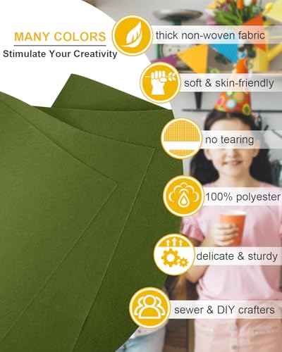 Olive Green Felt Fabric 72" x 36", Large Stiff Craft Felt Sheet by The Yard - color: Olive Green, size: 72" X 36" (1 Yard)