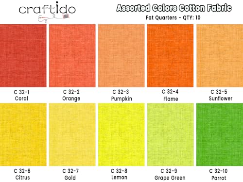 Craftido - 11 Options Solids with Tweed Tonals - Assorted Color Cotton Quilting Fabric Bundles 10pcs Fat Quarters 18"x21" - Medium Weight 5.2oz - for Quilting, Sewing and Crafts - Fruit&Garden - color: Fruit&garden