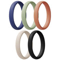Egnaro Women's Silicone Wedding Ring 2.5mm Wide 1.8mm Thick Rubber Band Set - color: A6-Dark Blue, Mist Green, Pumpkin, Beige, Black