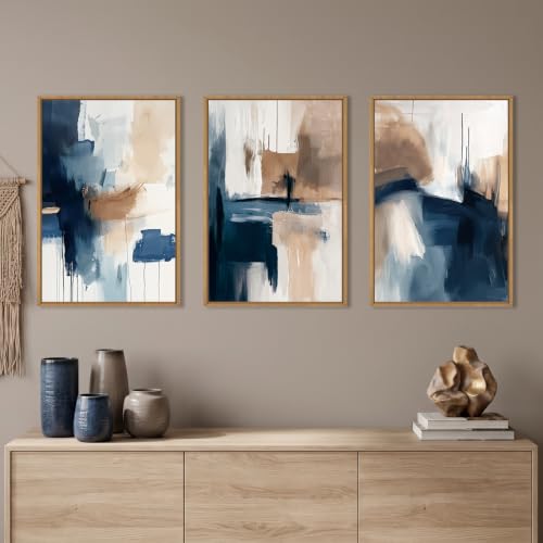 Large Abstract Brush Stroke Framed Canvas Wall Art-24"x36"x3 - color: Abstract Navy Blue Canvas Wall Art, size: 24"L x 36"W