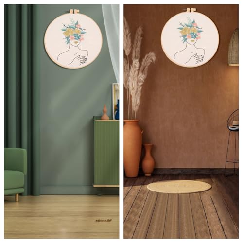 IUHUI Embroidery Kit for Beginners Adults - Fashionable Women Wearing Flowers Easy Patterns, DIY Hand Stitching Embroidery Set with Hoop (Demure Woman) - color: Demure Woman