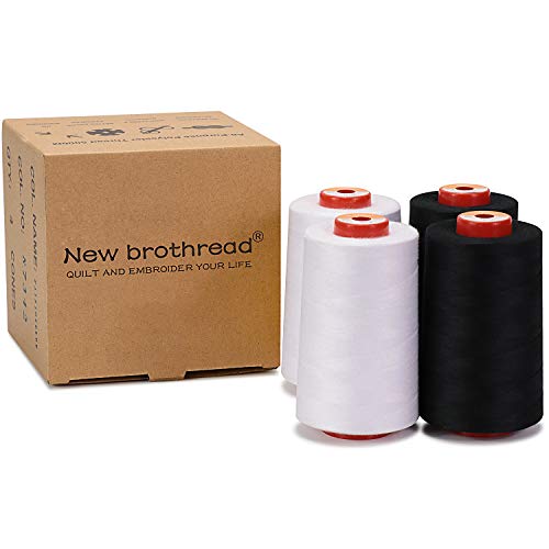 New brothread 4 Large Cones All Purpose Polyester Thread -2White 2Black - color: 2White+2Black