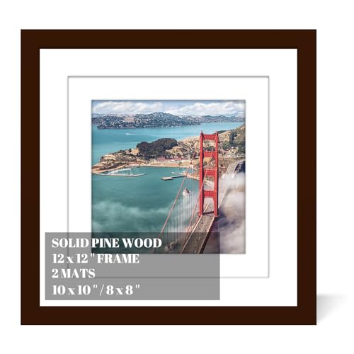 12x12 Wood Picture Frames for Wall Hanging or Tabletop,Diamond Painting Frame Baby Scan Picture Frames with 2 Mats Display 8x8 or 10x10 for Family Walls Decoration,Anniversary,Wedding,Christmas(Brown) - color: Brown, size: 12x12 inch