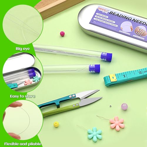 UOOU 32 Pcs Beading Needles Set, 8 Sizes Big Eye Bead Needles - color: Silver-32 Pcs
