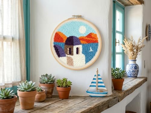 Meoe&heome Punch Needle Kit for Beginners, DIY Embroidery Set with 20+ Patterns(Island Cottage) - color: Island Cottage