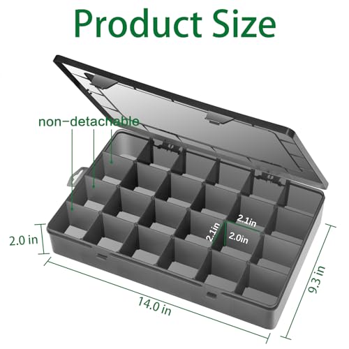 Gbivbe Large 24 Grids Plastic Organizer Box Adjustable Dividers,Clear Storage Box for Jewelry, Art DIY Crafts, Washi Tapes, Beads and Small Parts(Black,3Pack) - color: Black-3