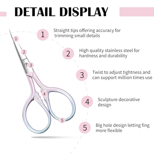 2 Pcs Eyebrow Scissors, 3.5 Inch Pink Stainless Steel Straight Tip - color: Pink