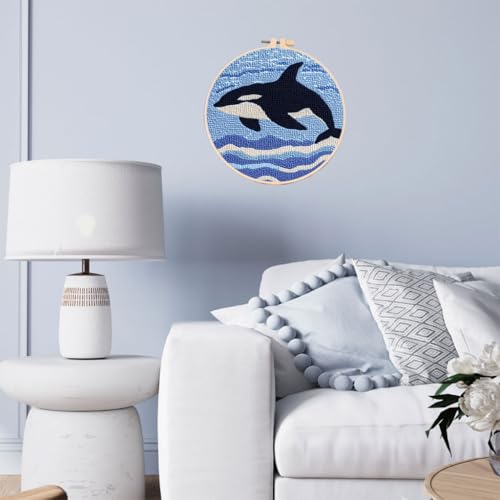 Punch Needle Kits Orcas Killer Whale and Sea 20x20cm-2