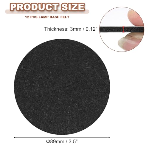 PATIKIL 3.5 Inch Diameter Lamp Base Felt, 12Pack 3mm Thickness Round Soft Adhesive Non-Slip Anti-Scratch Backed Felt for Lamp Furniture DIY Craft, Black - color: Black, size: 3.5 Inch