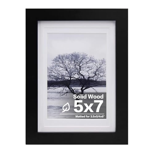 Egofine 5x7 Picture Frame Made of Solid Wood, Display Pictures 3.5x5/4x6 with Mat or 5x7 Without Mat Covered by Plexiglass for Table Top Display and Wall Mounting Photo Frame, Black - color: Black, size: 5x7