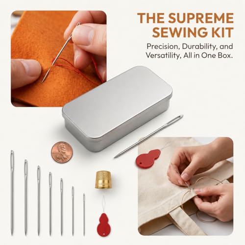 35 PCS Stainless Steel Sewing Needles Set, Large Eye Sharp Hand Sewing Needles in 7 Sizes, Leather Sewing Needles with 2 Needle Threaders and Metal Storage Case for Sewing, Craft and Embroidery